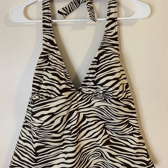 Old Navy Zebra Print Brown and Cream Halter Swimsuit Tank Top size XL - Picture 2 of 9